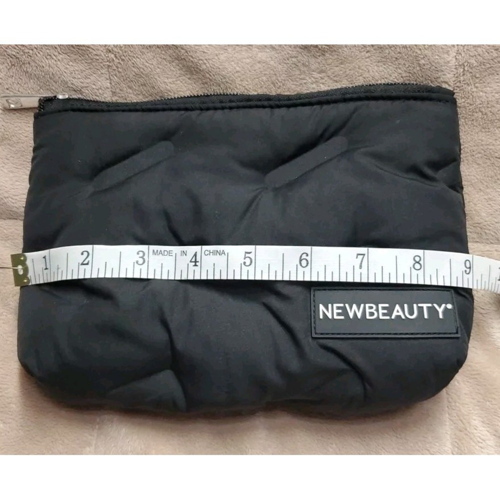 Newbeauty Black Thick Quilted Small Cosmetic‎ Bag Pink Lining 9x7" - Picture 6 of 7